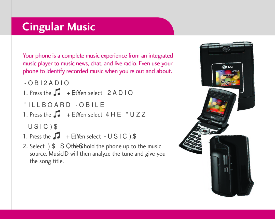 LG Electronics CU500 quick start Cingular Music, MusicID 