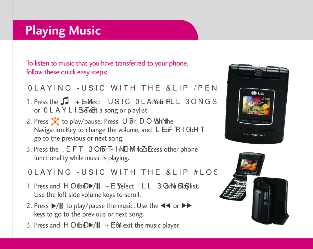 LG Electronics CU500 quick start Playing Music with the Flip Closed 