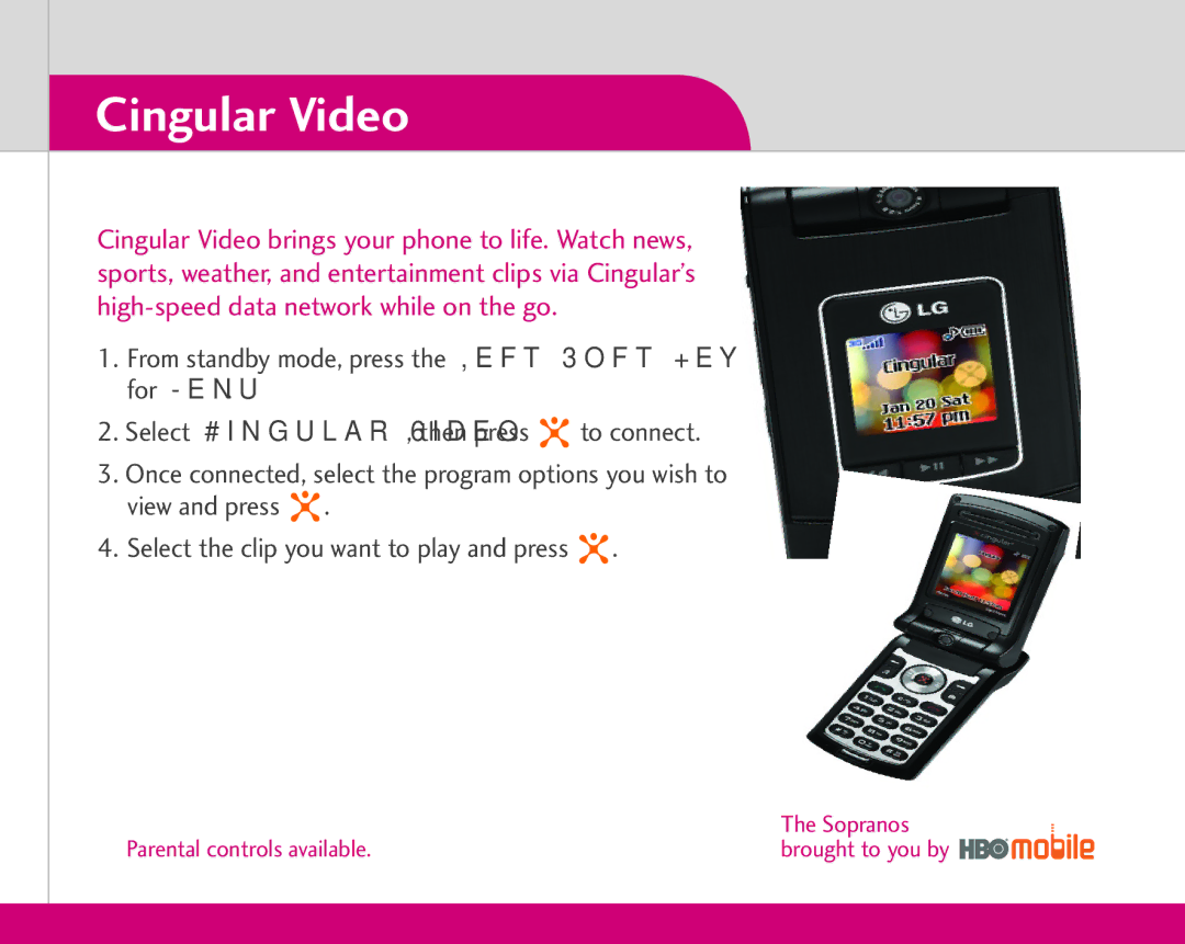 LG Electronics CU500 quick start Cingular Video 