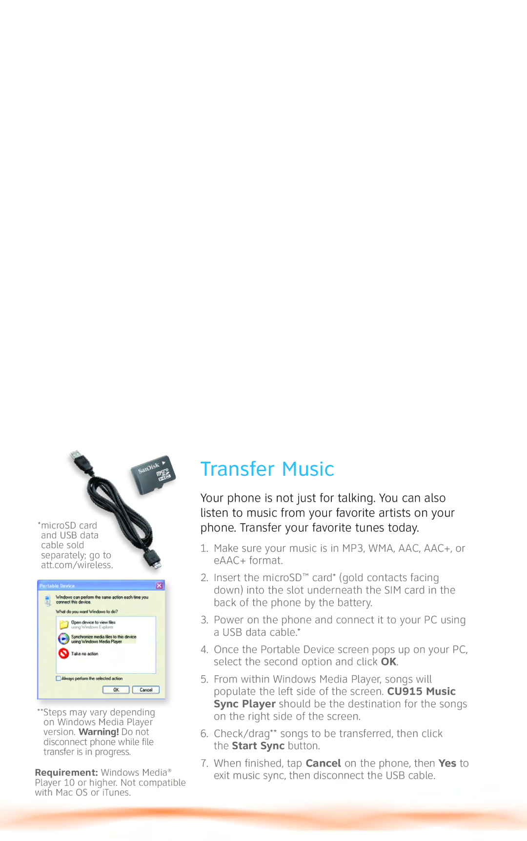 LG Electronics CU915 quick start Transfer Music 