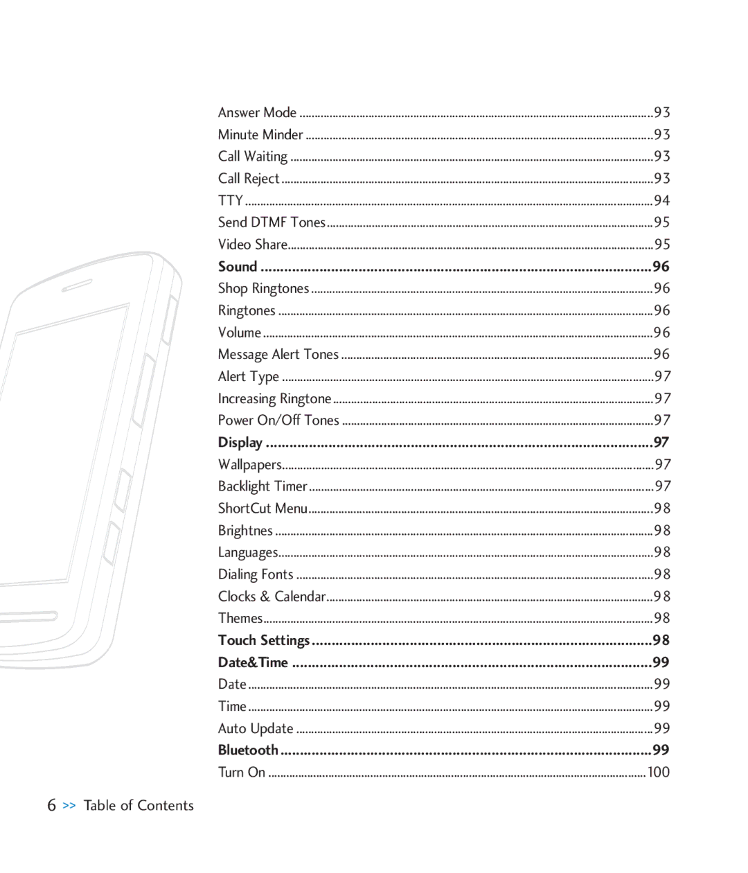 LG Electronics CU920 manual Touch Settings Date&Time 