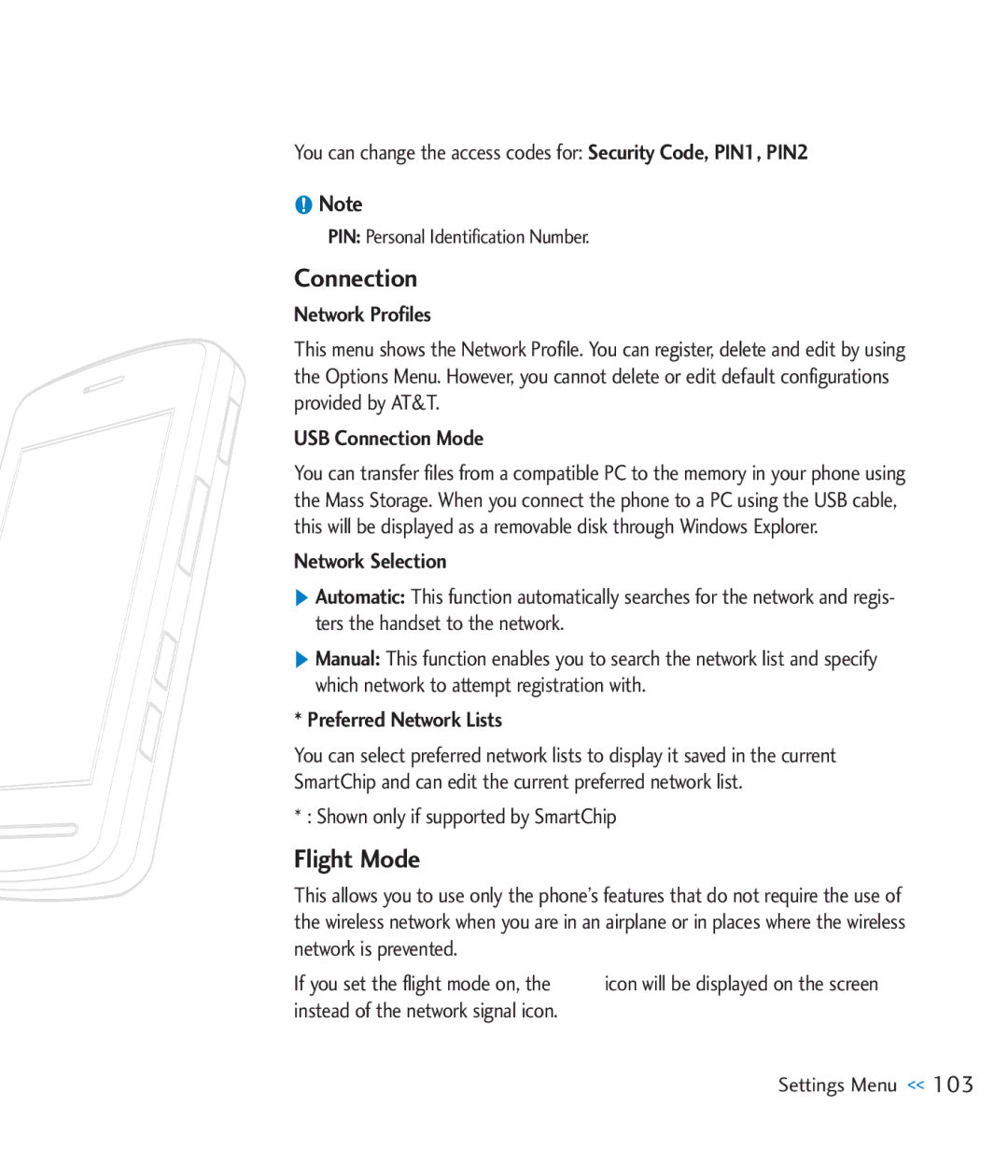 LG Electronics CU920 manual Connection, Flight Mode 