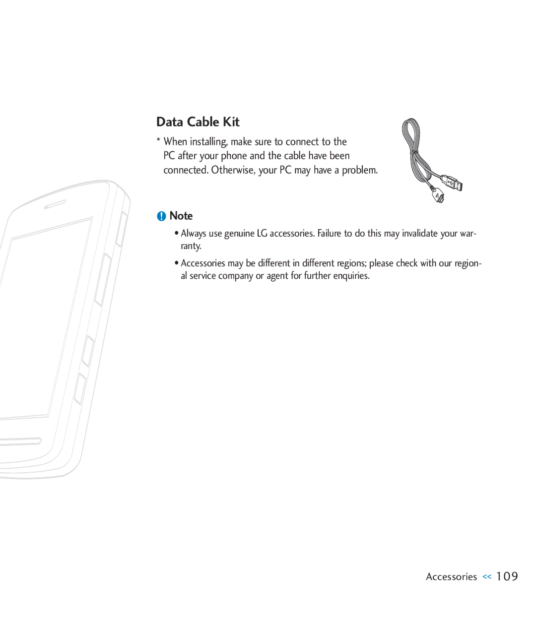 LG Electronics CU920 manual Data Cable Kit 