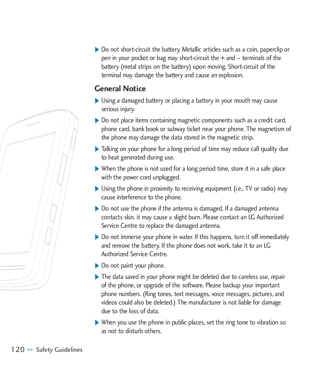 LG Electronics CU920 manual General Notice, Do not paint your phone 