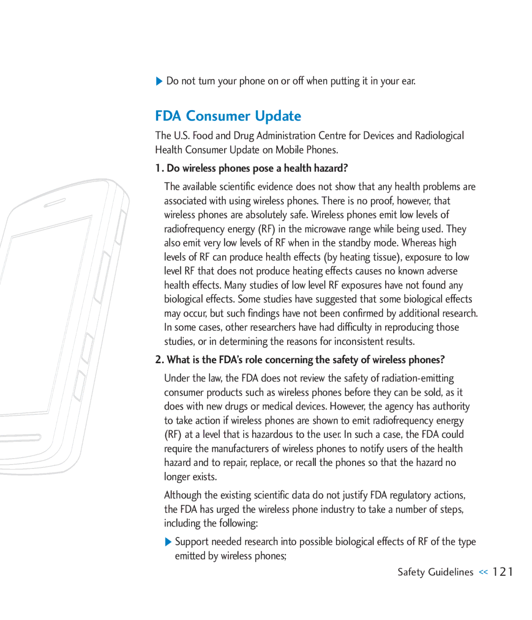 LG Electronics CU920 manual FDA Consumer Update, Do wireless phones pose a health hazard? 