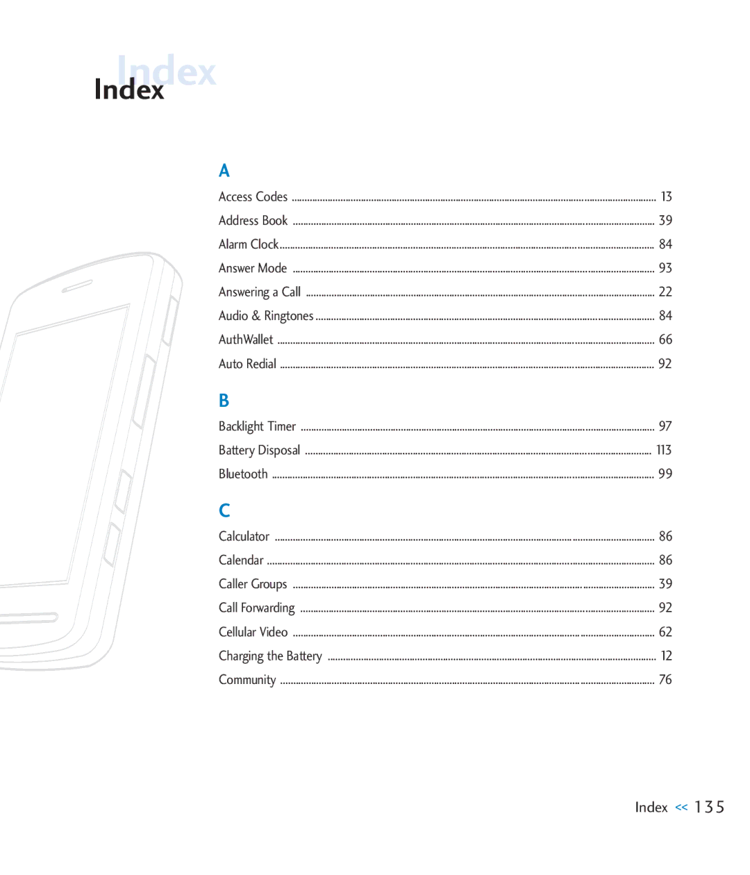 LG Electronics CU920 manual Index 