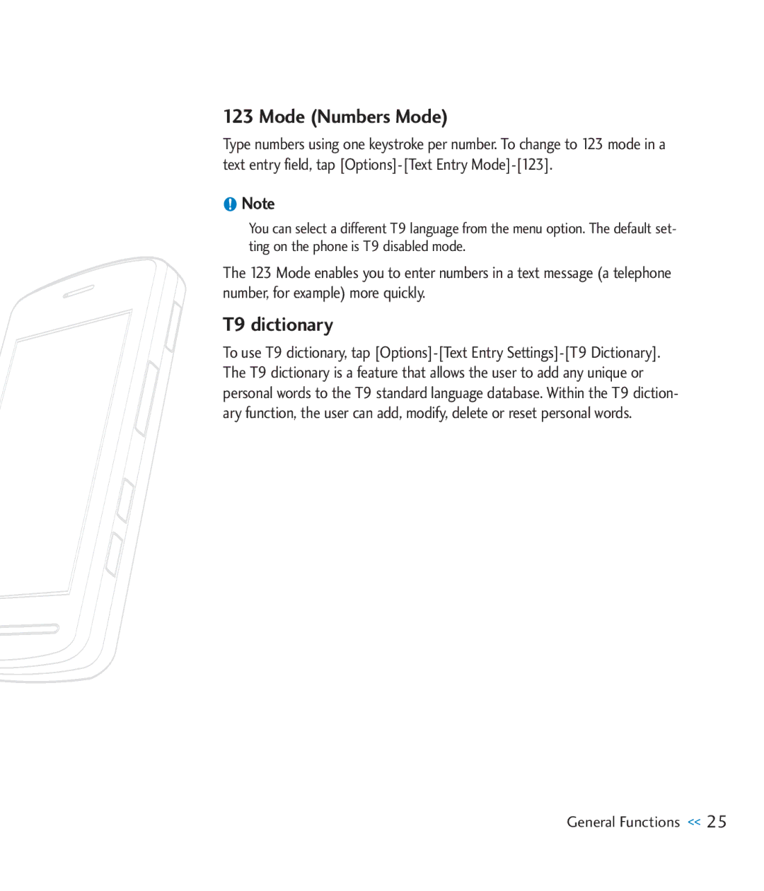 LG Electronics CU920 manual Mode Numbers Mode, T9 dictionary 