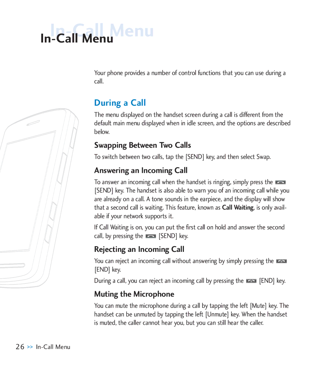 LG Electronics CU920 manual In-Call Menu, During a Call 