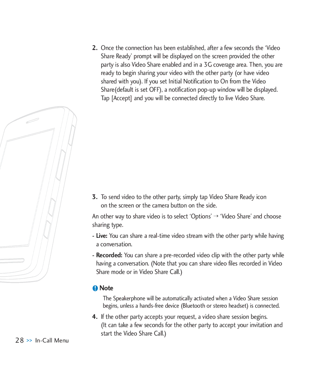 LG Electronics CU920 manual In-Call Menu 