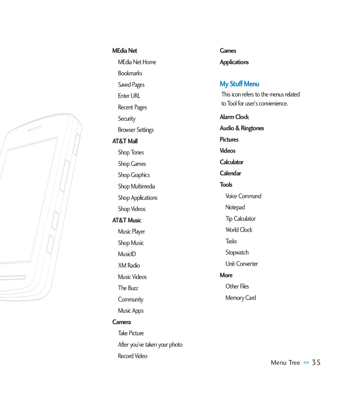 LG Electronics CU920 manual My Stuff Menu 