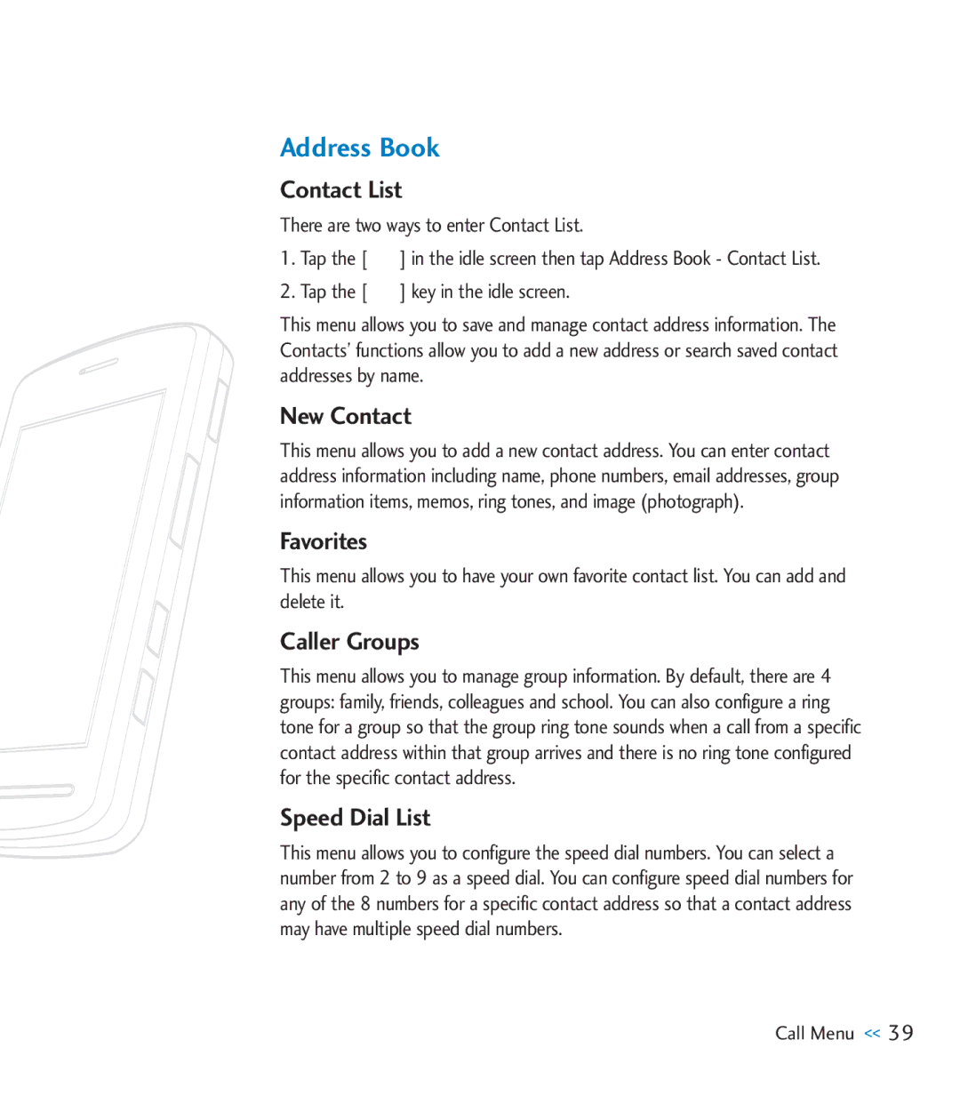 LG Electronics CU920 manual Address Book 