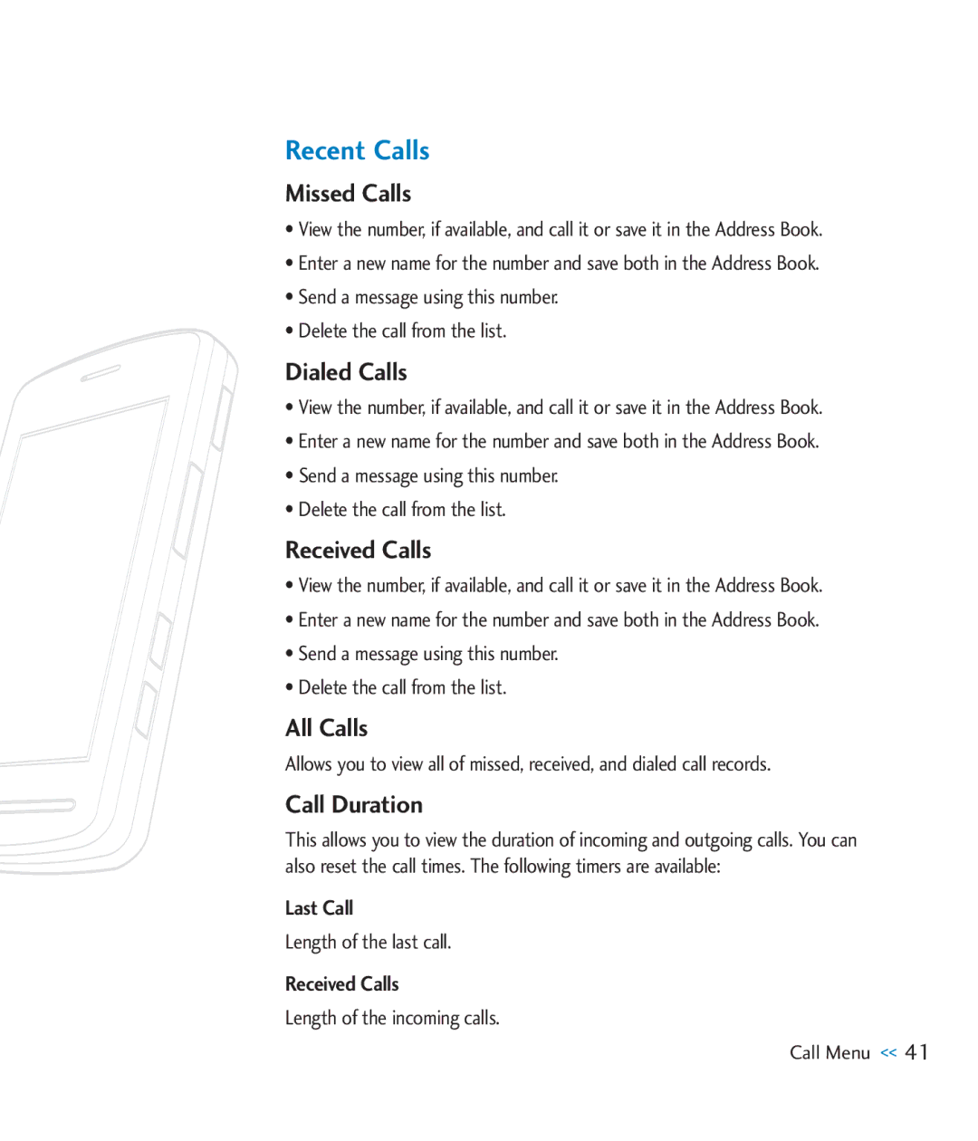 LG Electronics CU920 manual Recent Calls 