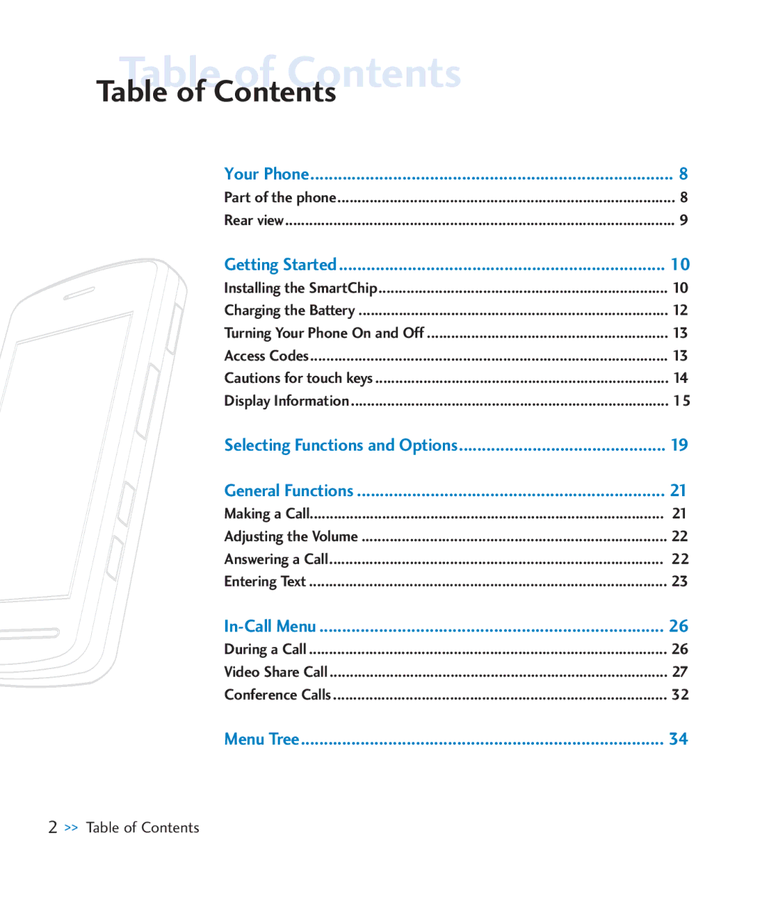 LG Electronics CU920 manual Table of Contents 