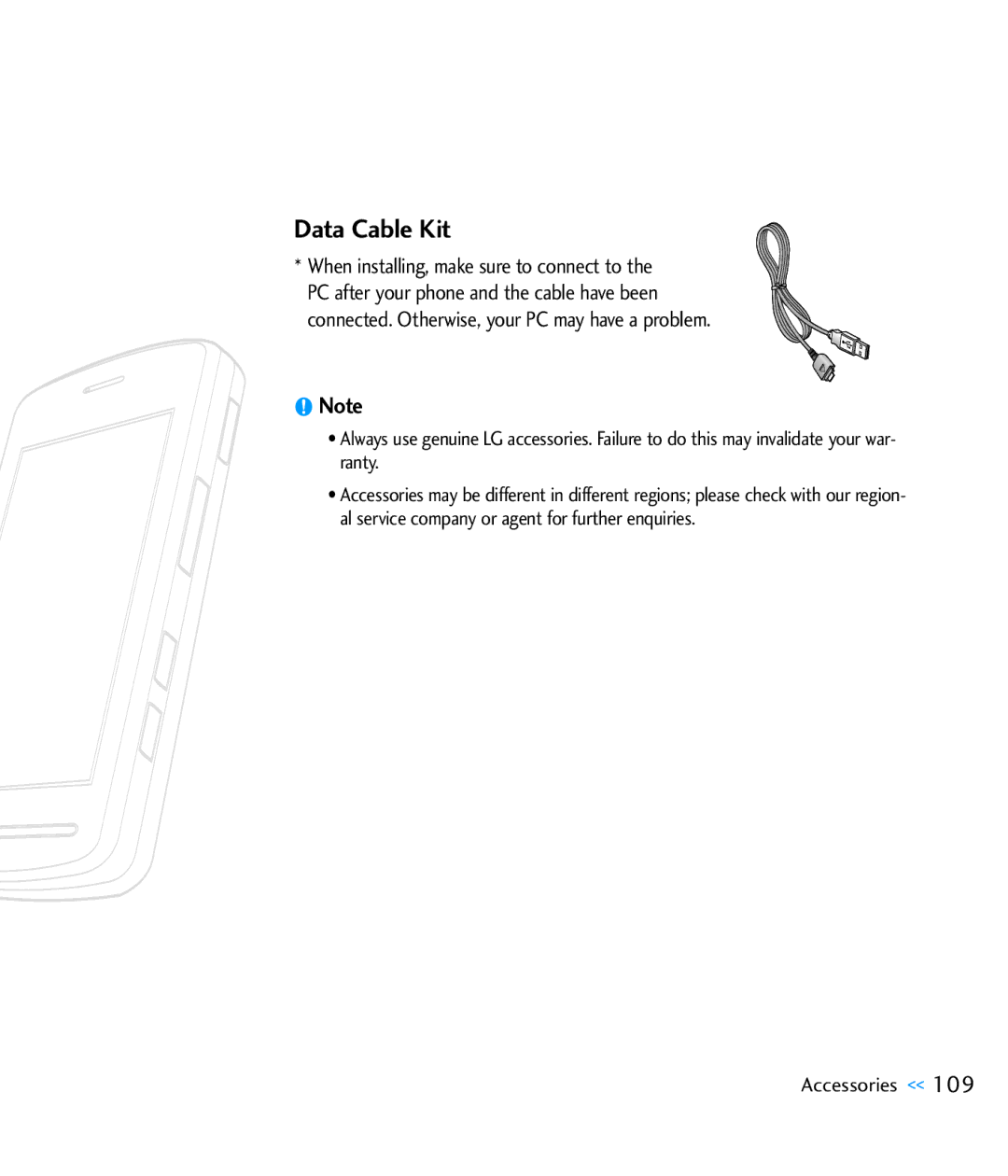 LG Electronics CU920 manual Data Cable Kit 