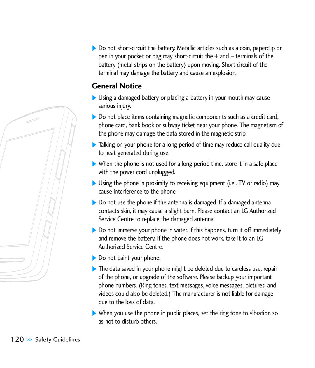 LG Electronics CU920 manual General Notice, Do not paint your phone 