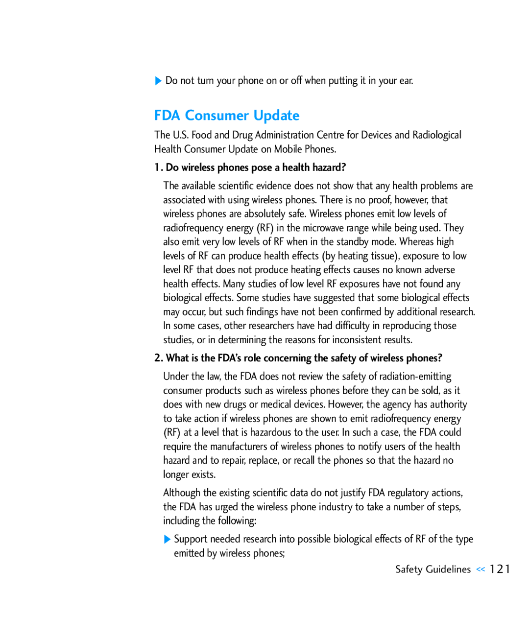 LG Electronics CU920 manual FDA Consumer Update, Do wireless phones pose a health hazard? 