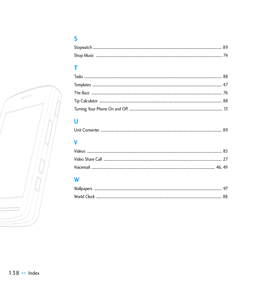 LG Electronics CU920 manual Index 