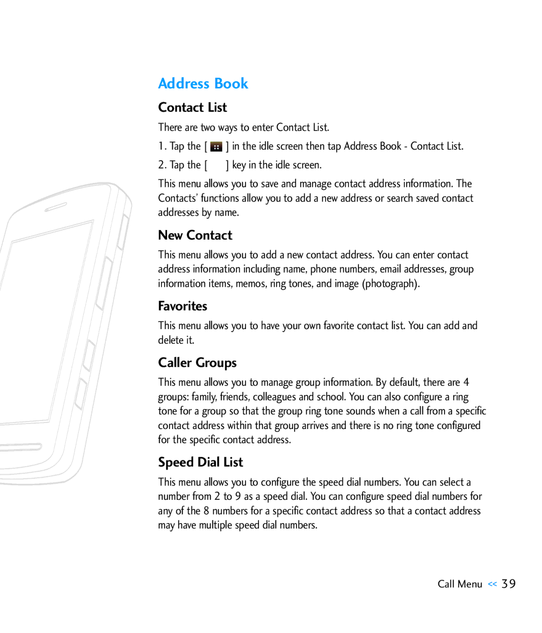 LG Electronics CU920 manual Address Book 