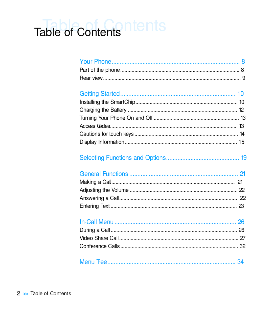 LG Electronics CU920 manual Table of Contents 