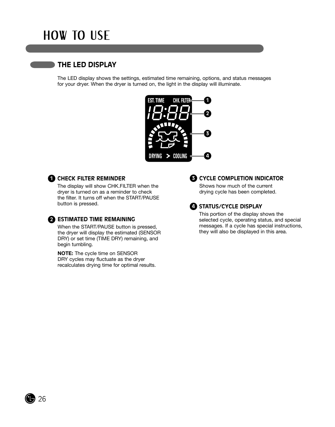 LG Electronics 3828EL3004T, D2102R, D2102W, D2102S, D2102L, DLE2101W, DLE2101R, DLE2101S, DLE2101L manual LED Display, Drying 