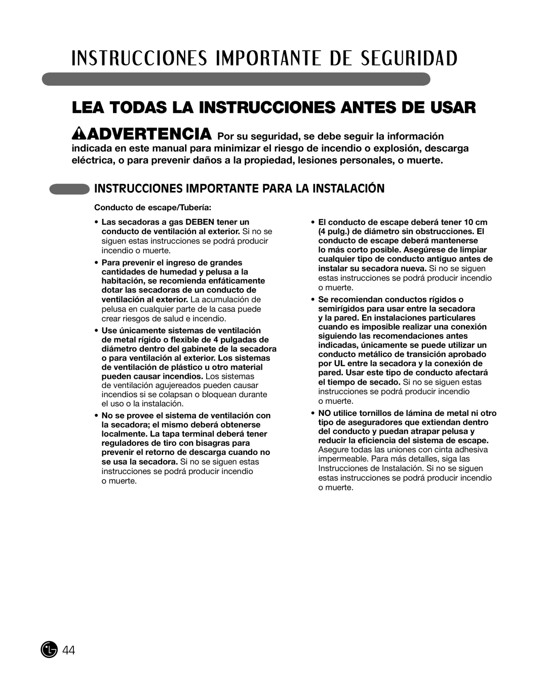 LG Electronics 3828EL3004T, D2102R, D2102W, D2102S, D2102L, DLE2101W, DLE2101R manual LEA Todas LA Instrucciones Antes DE Usar 