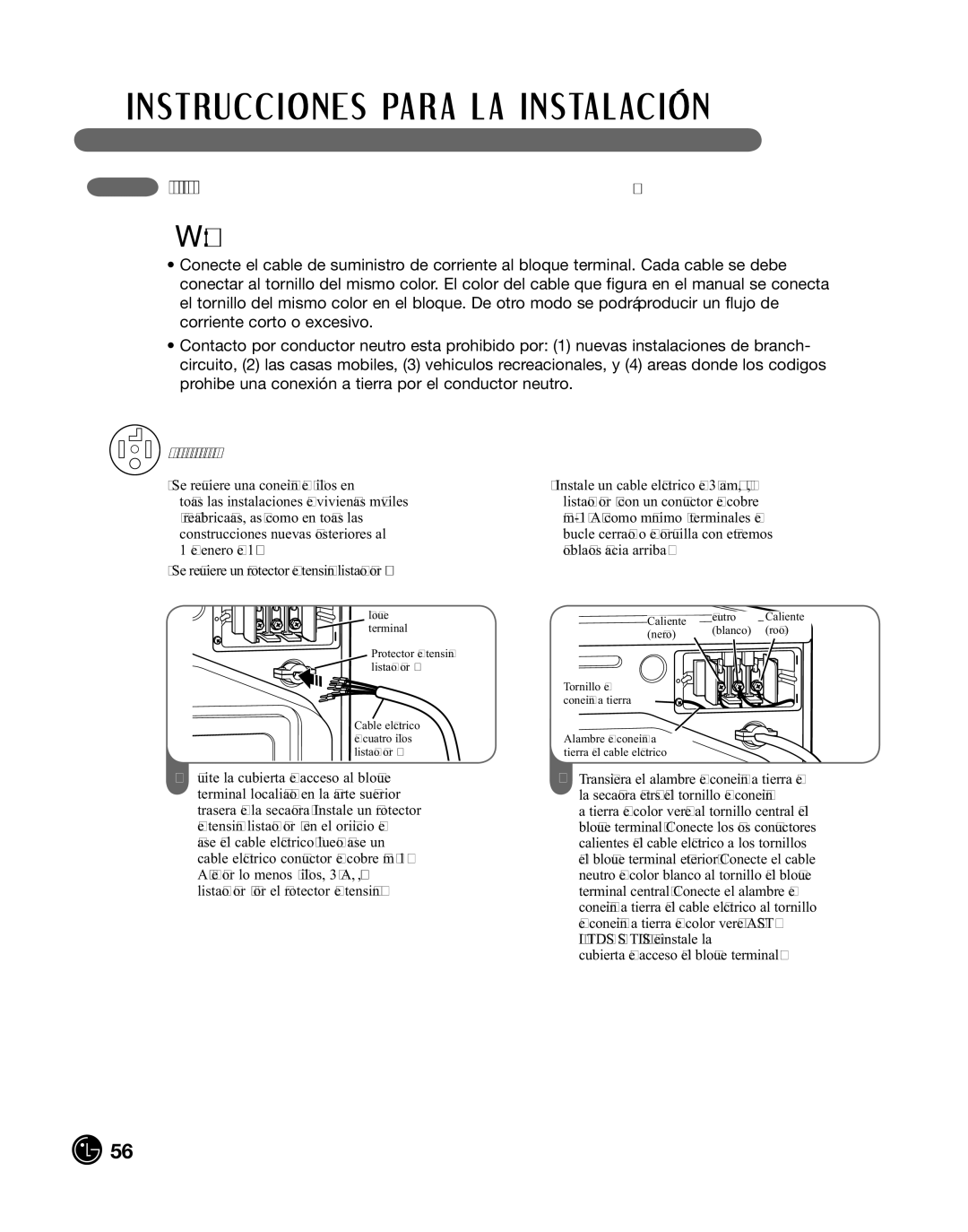 LG Electronics D2102S, D2102R, D2102W, D2102L, DLE2101W, DLE2101R, DLE2101S, DLE2101L Cómo Conectar LAS Secadoras Eléctricas 