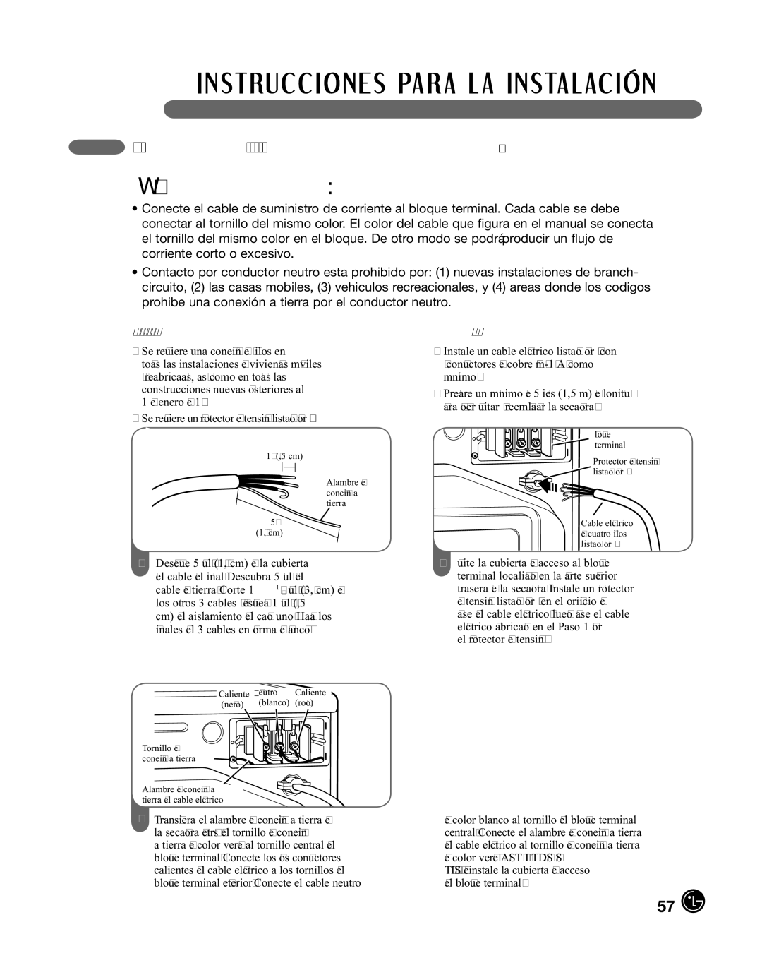 LG Electronics D2102L, D2102R, D2102W, D2102S, DLE2101W, DLE2101R, DLE2101S, DLE2101L cm Alambre de conexión a tierra 12,7 cm 