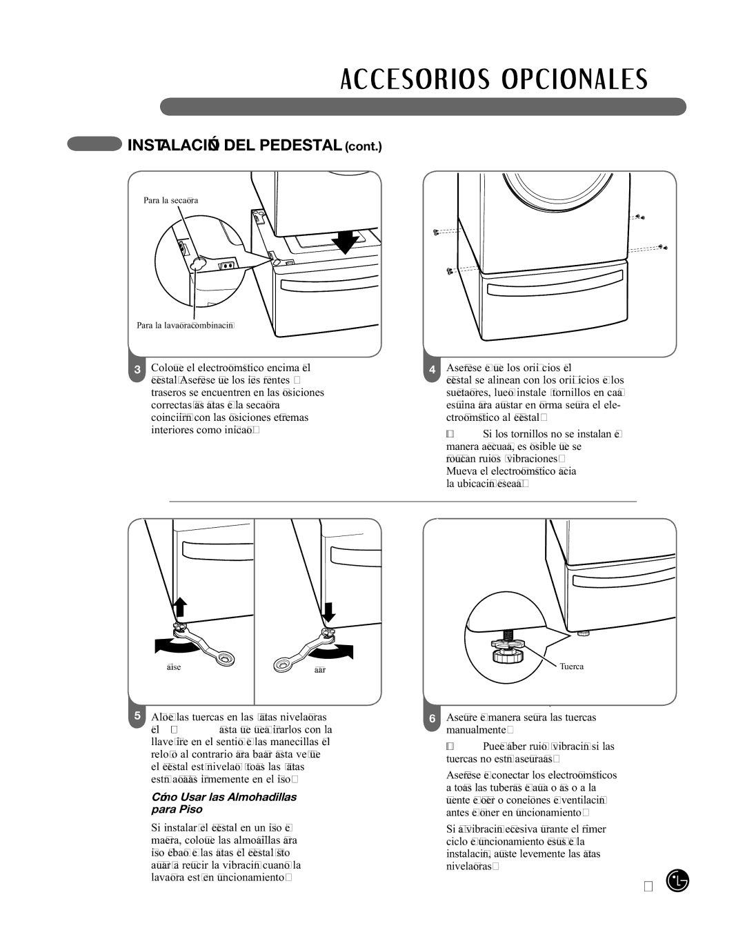 LG Electronics D2102W, D2102R, D2102S, D2102L, DLE2101W, DLE2101R, DLE2101S, DLE2101L manual Cómo Usar las Almohadillas para Piso 