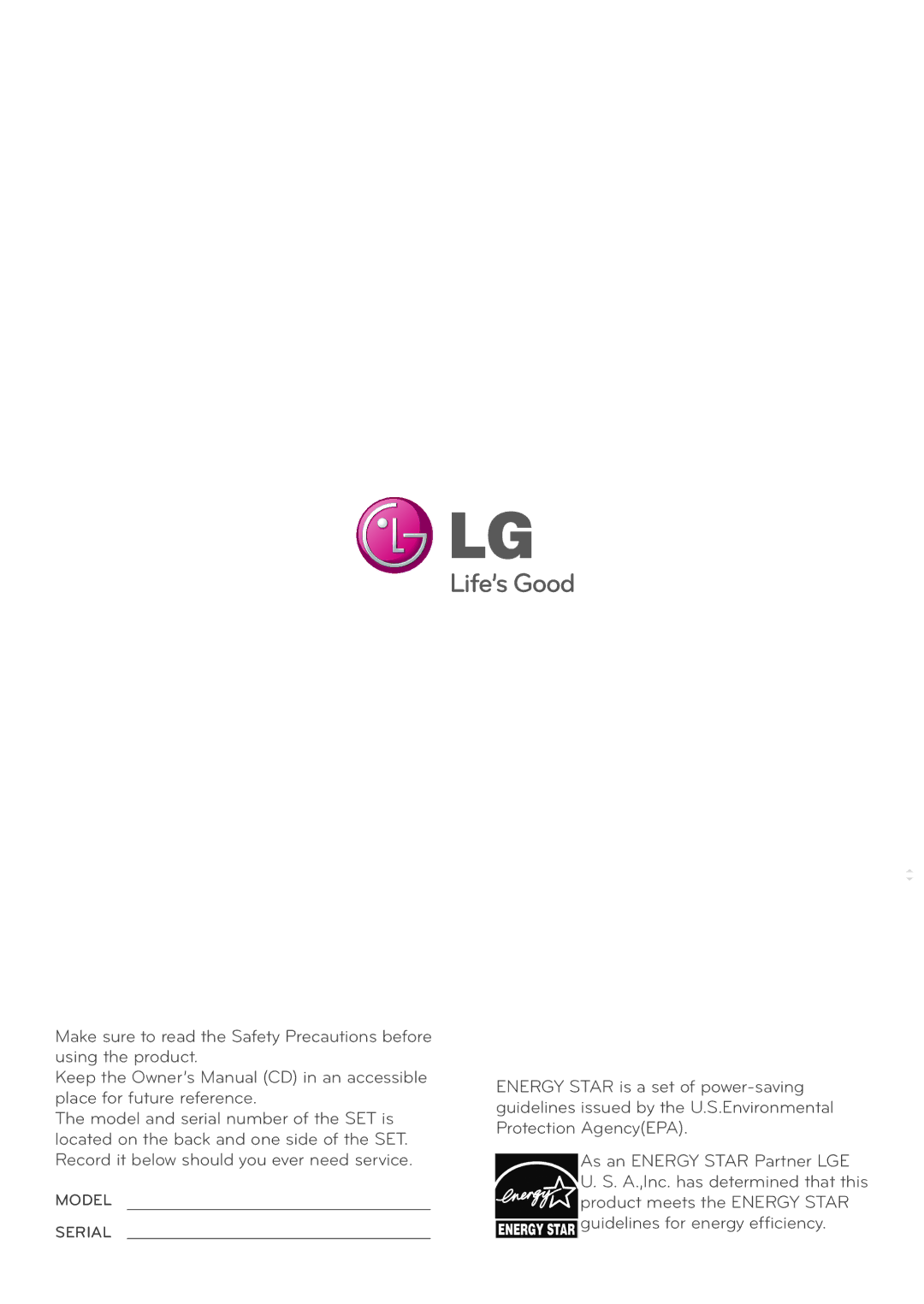 LG Electronics D2342P owner manual Model Serial 