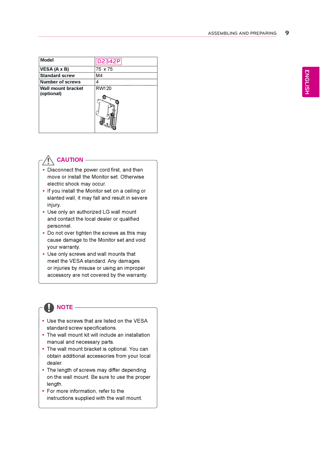 LG Electronics D2342P owner manual Model 