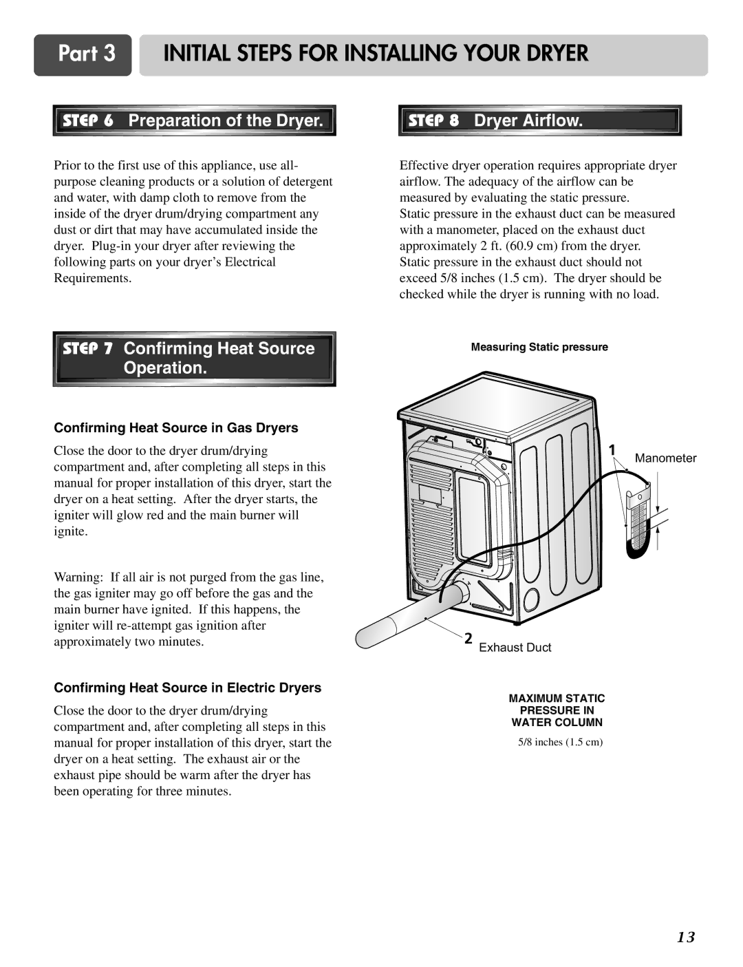 LG Electronics D2526W manual Preparation of the Dryer, Dryer Airflow, Confirming Heat Source Operation 