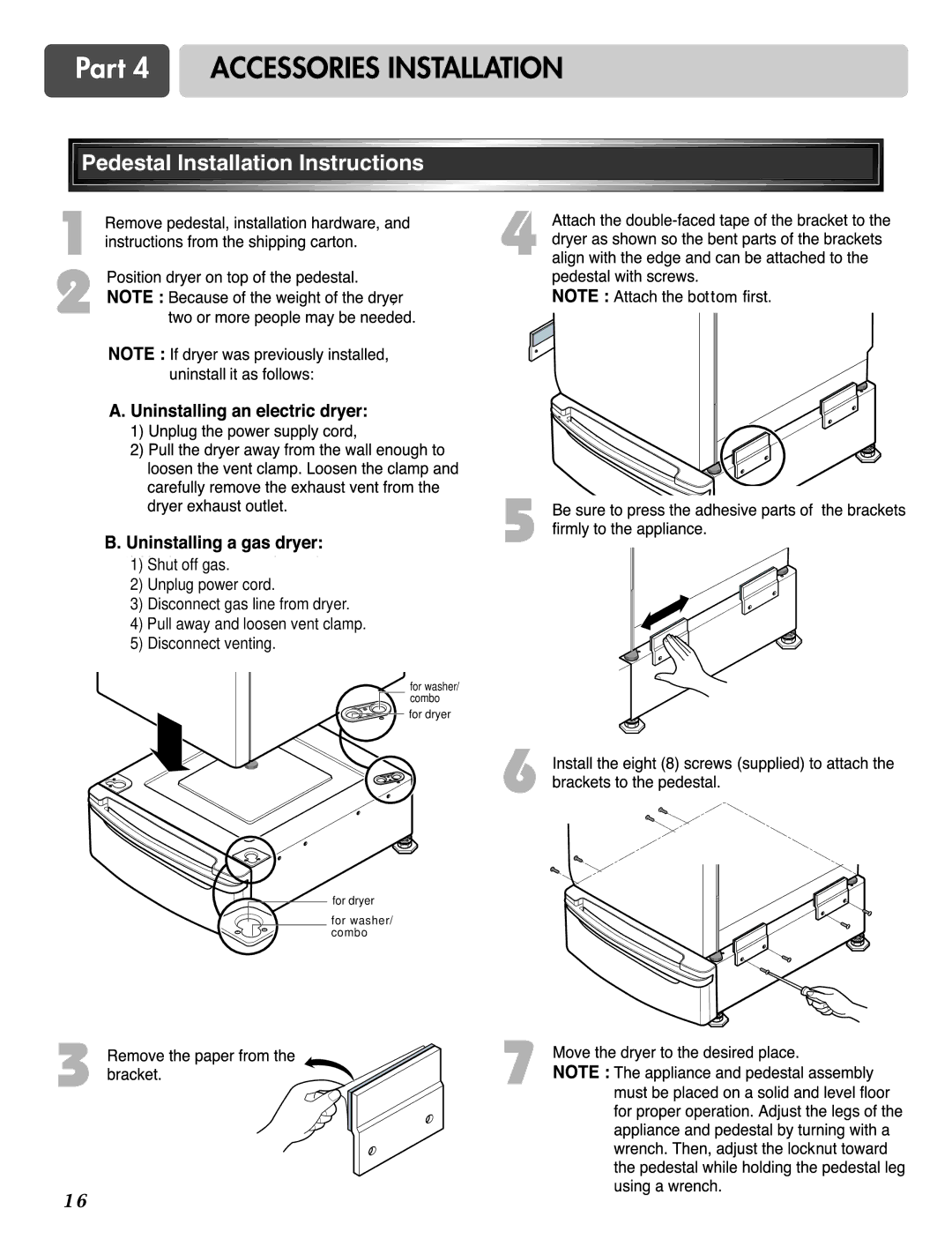 LG Electronics D2526W manual Pedestal Installation Instructions 