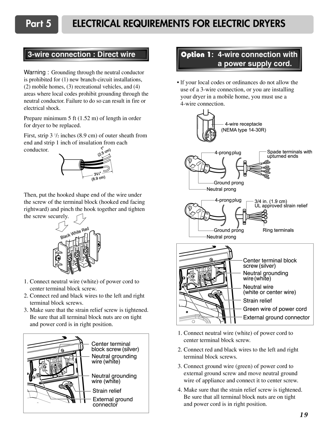 LG Electronics D2526W manual Option 1 4-wire connection with a power supply cord 