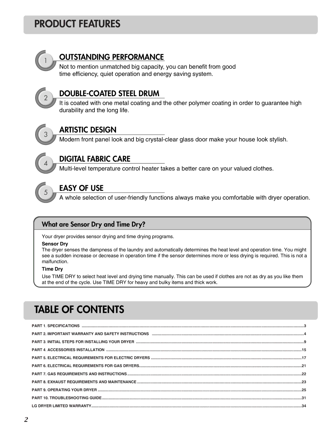 LG Electronics D2526W manual Table of Contents 