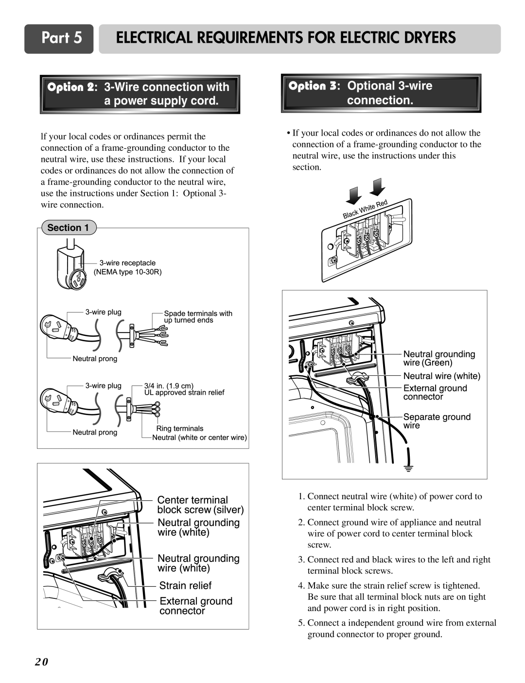 LG Electronics D2526W manual Option 2 3-Wire connection with a power supply cord 