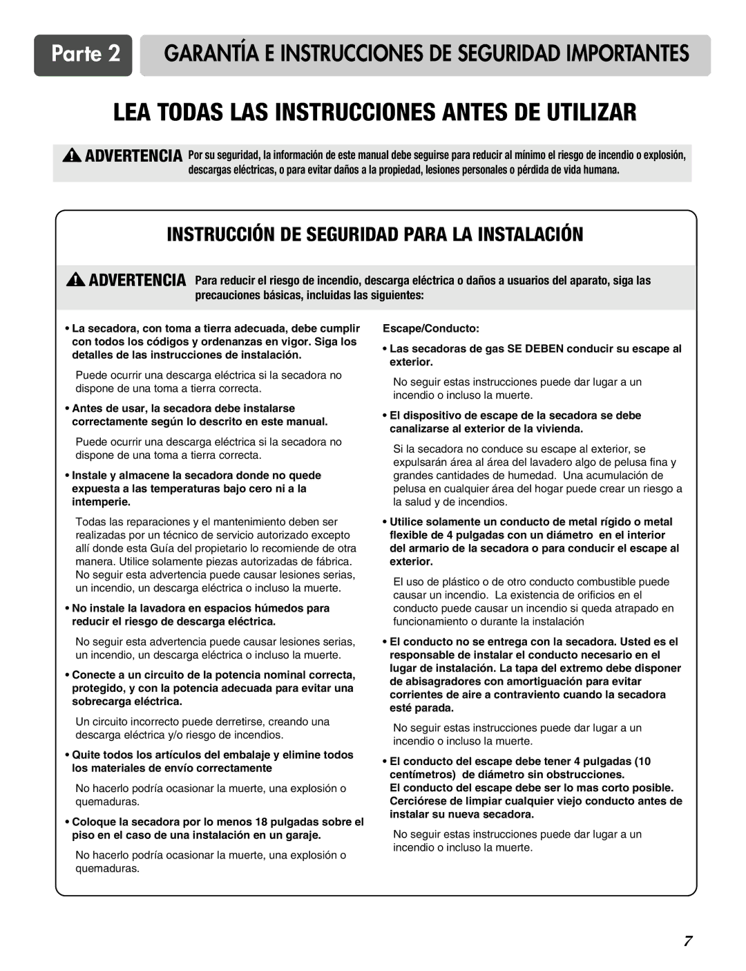 LG Electronics D2526W manual Instrucción DE Seguridad Para LA Instalación 