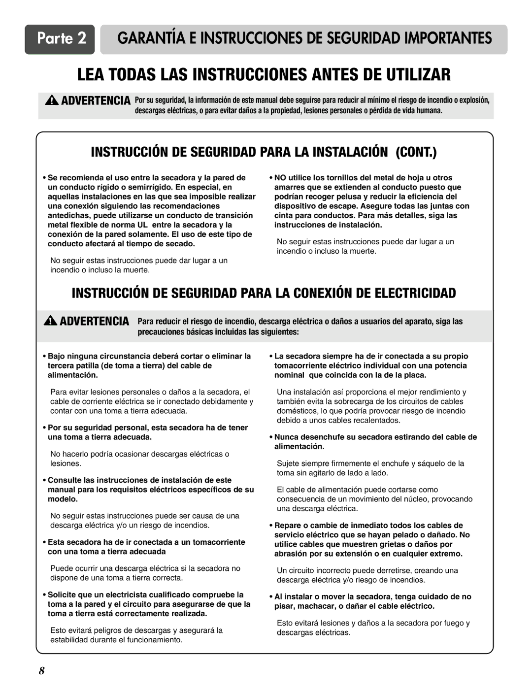 LG Electronics D2526W manual Instrucción DE Seguridad Para LA Conexión DE Electricidad 