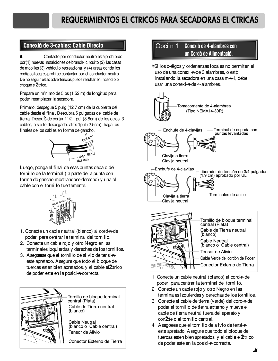 LG Electronics D2526W manual Conexiòn de 3-cables Cable Directo 