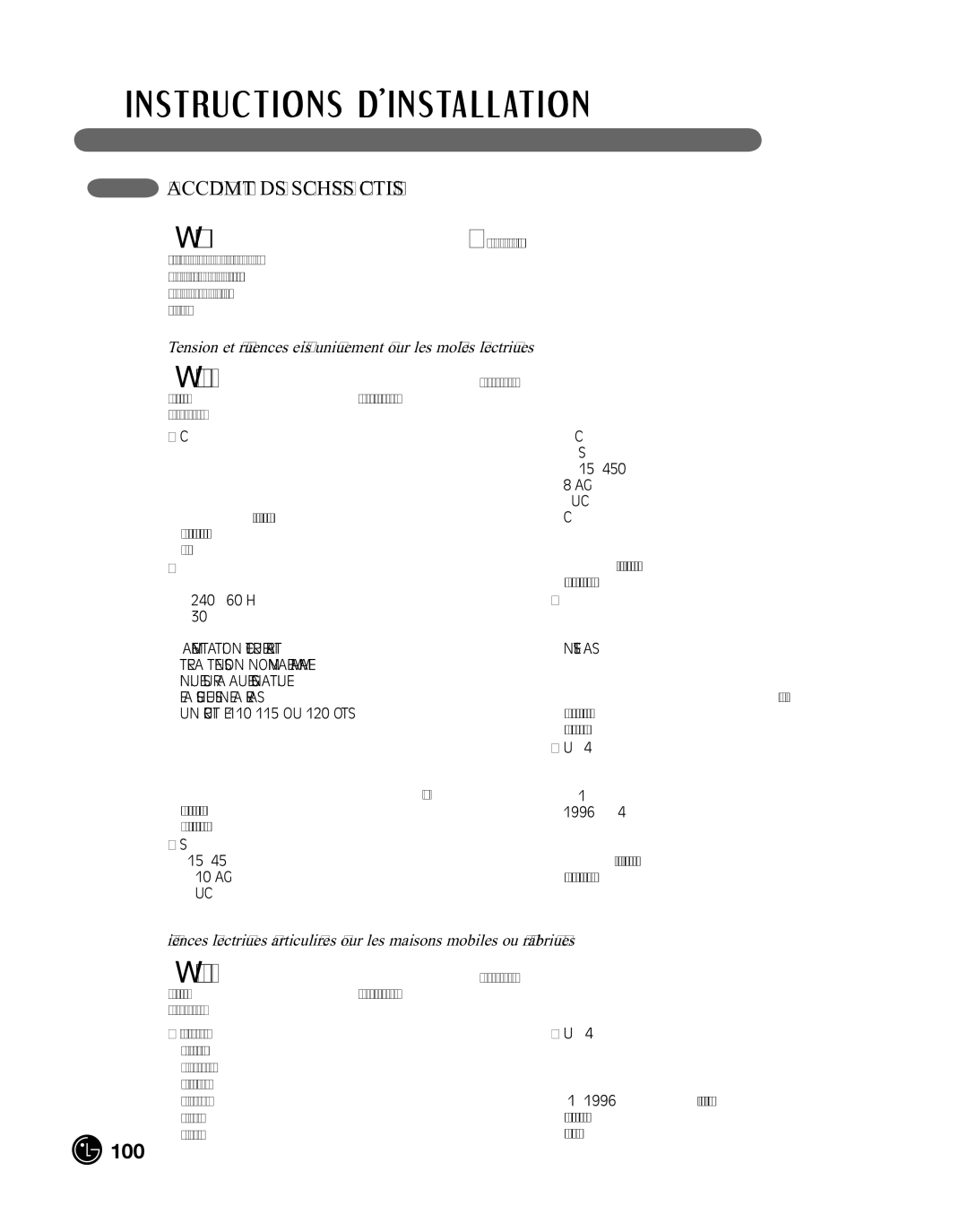 LG Electronics D2702V, D2702W, 3828EL3010Y RaccordeMent des sécHeuses éLectriQues, Une connexion à 4 fils est exigée pour 