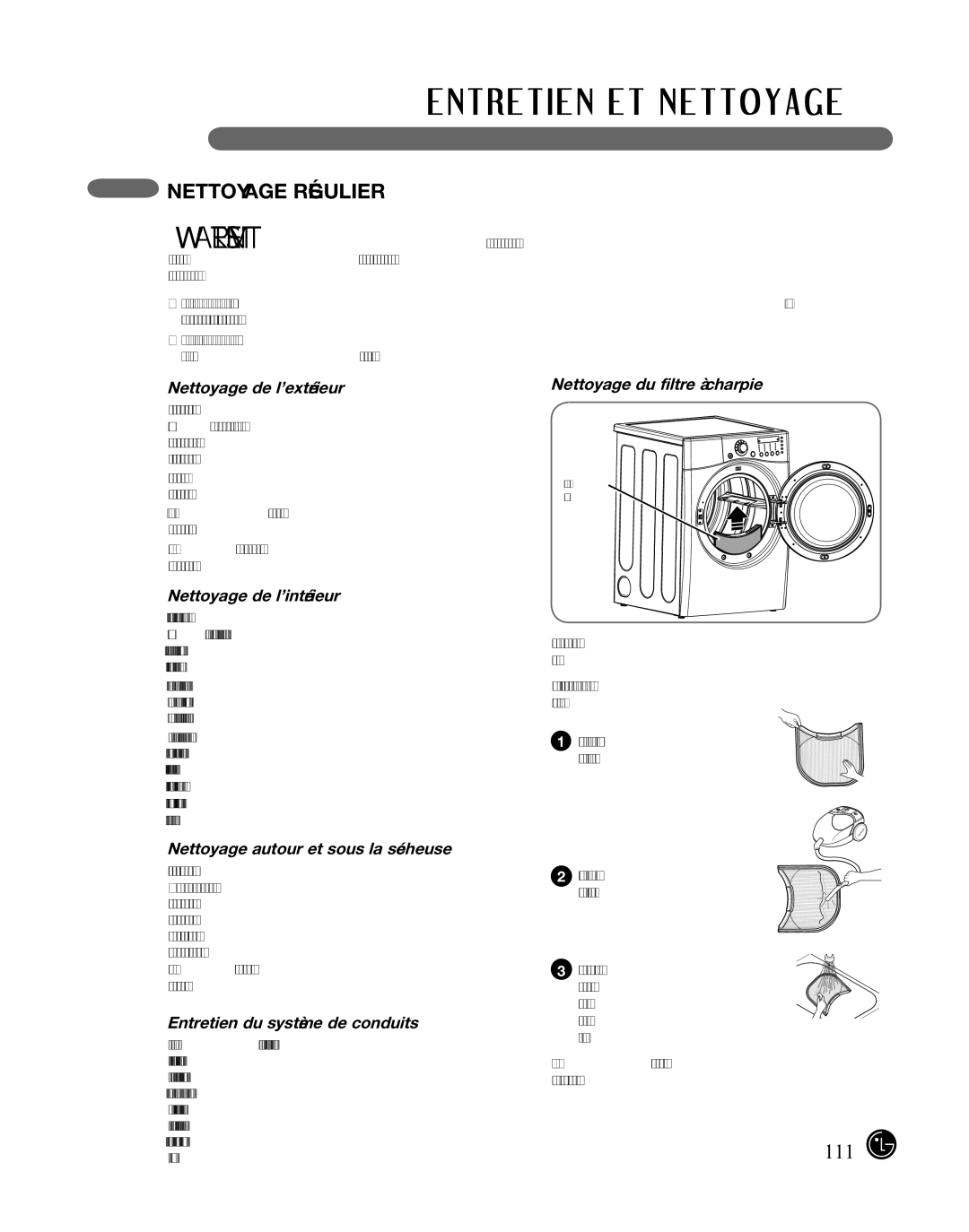 LG Electronics D2702W, D2702V, 3828EL3010Y manual Nettoyage Régulier 