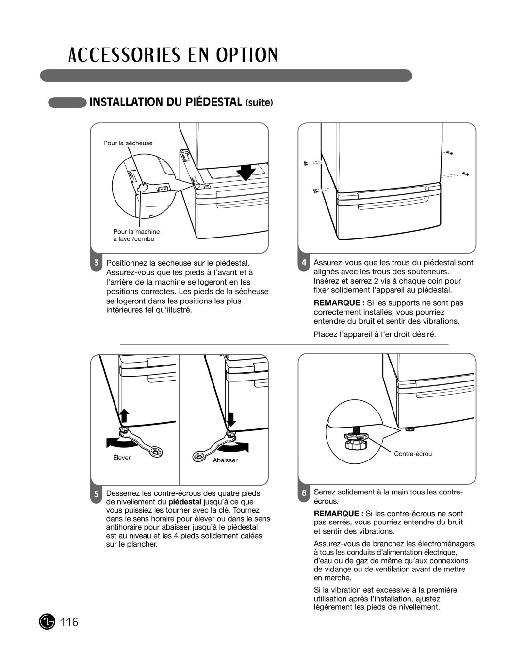 LG Electronics 3828EL3010Y, D2702W, D2702V manual InstaLLation du piédestaL suite 