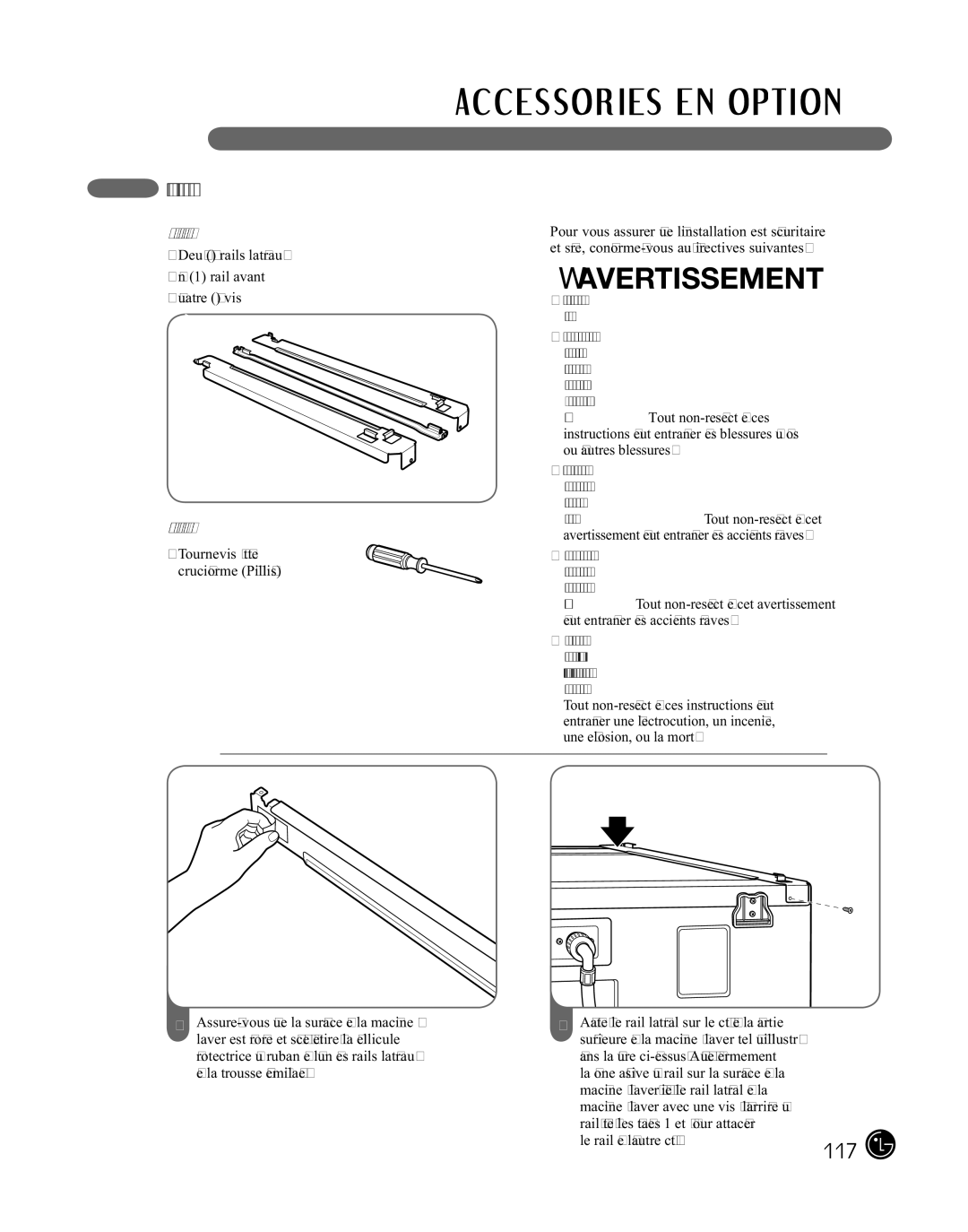 LG Electronics D2702W, D2702V, 3828EL3010Y manual Installation de la trousse d’empilage, La trousse d’empilage comprend 