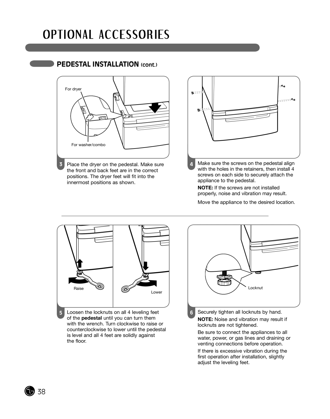 LG Electronics 3828EL3010Y, D2702W, D2702V manual Pedestal Installation 