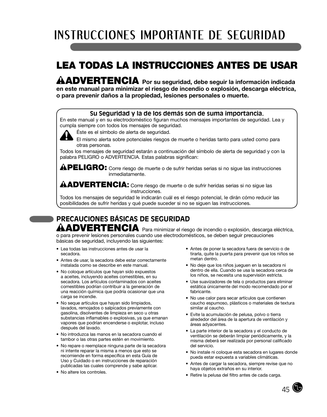 LG Electronics D2702W, D2702V, 3828EL3010Y manual LEA Todas LA Instrucciones Antes DE Usar, Precauciones básicas de seguridad 