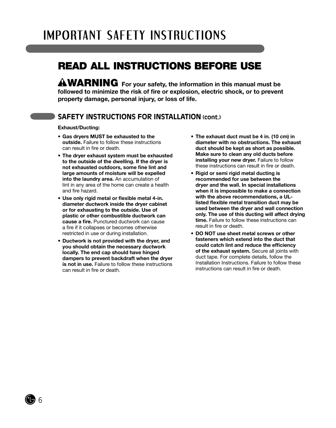 LG Electronics D2702W, D2702V, 3828EL3010Y manual Safety Instructions for Installation 