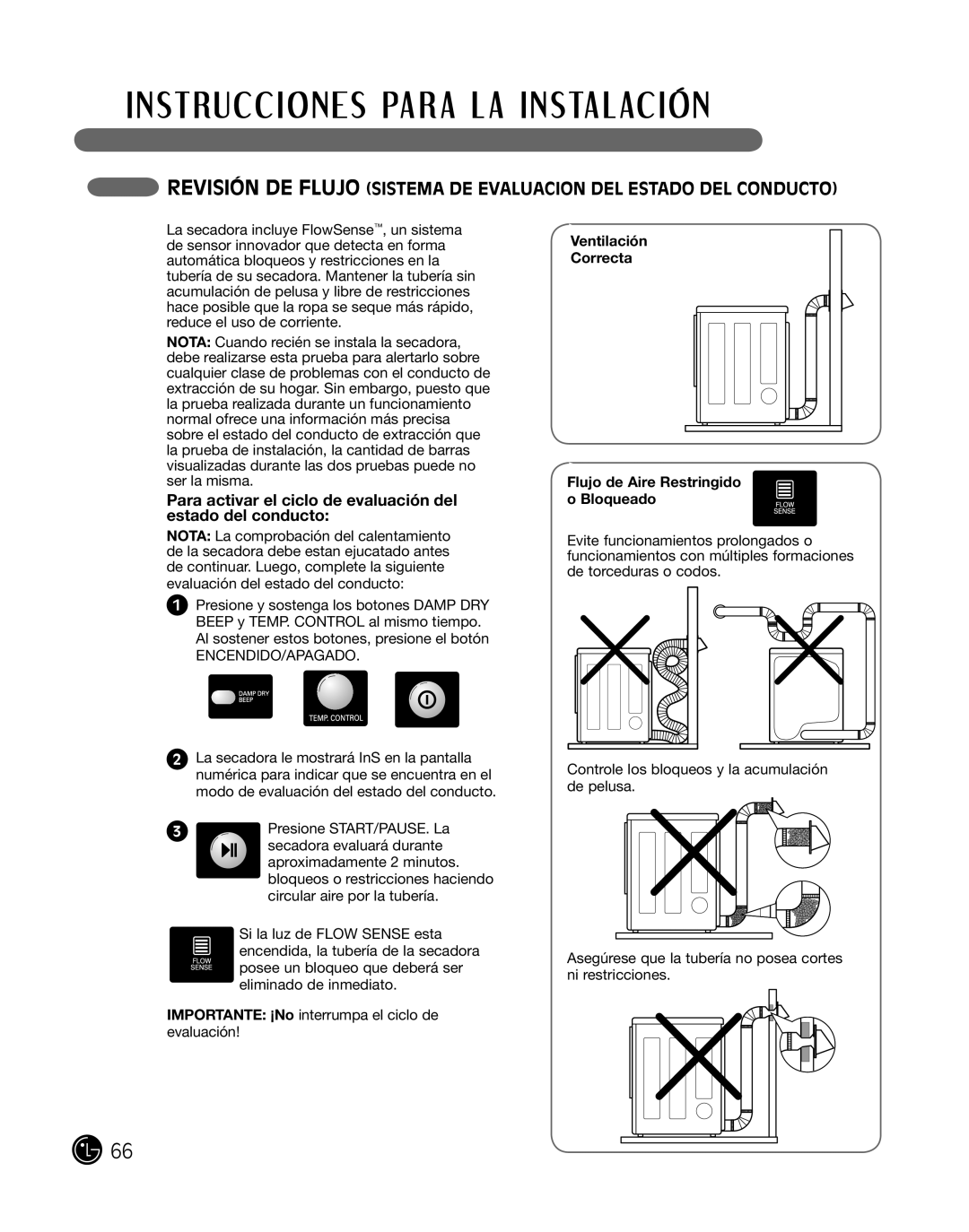 LG Electronics D2702W, D2702V, 3828EL3010Y manual Para activar el ciclo de evaluación del estado del conducto 