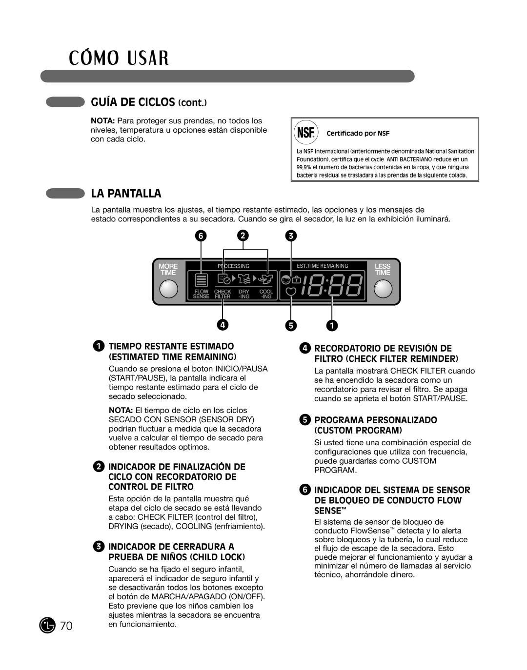 LG Electronics D2702V, D2702W, 3828EL3010Y manual GuÍa de cicloS, La PanTalla 