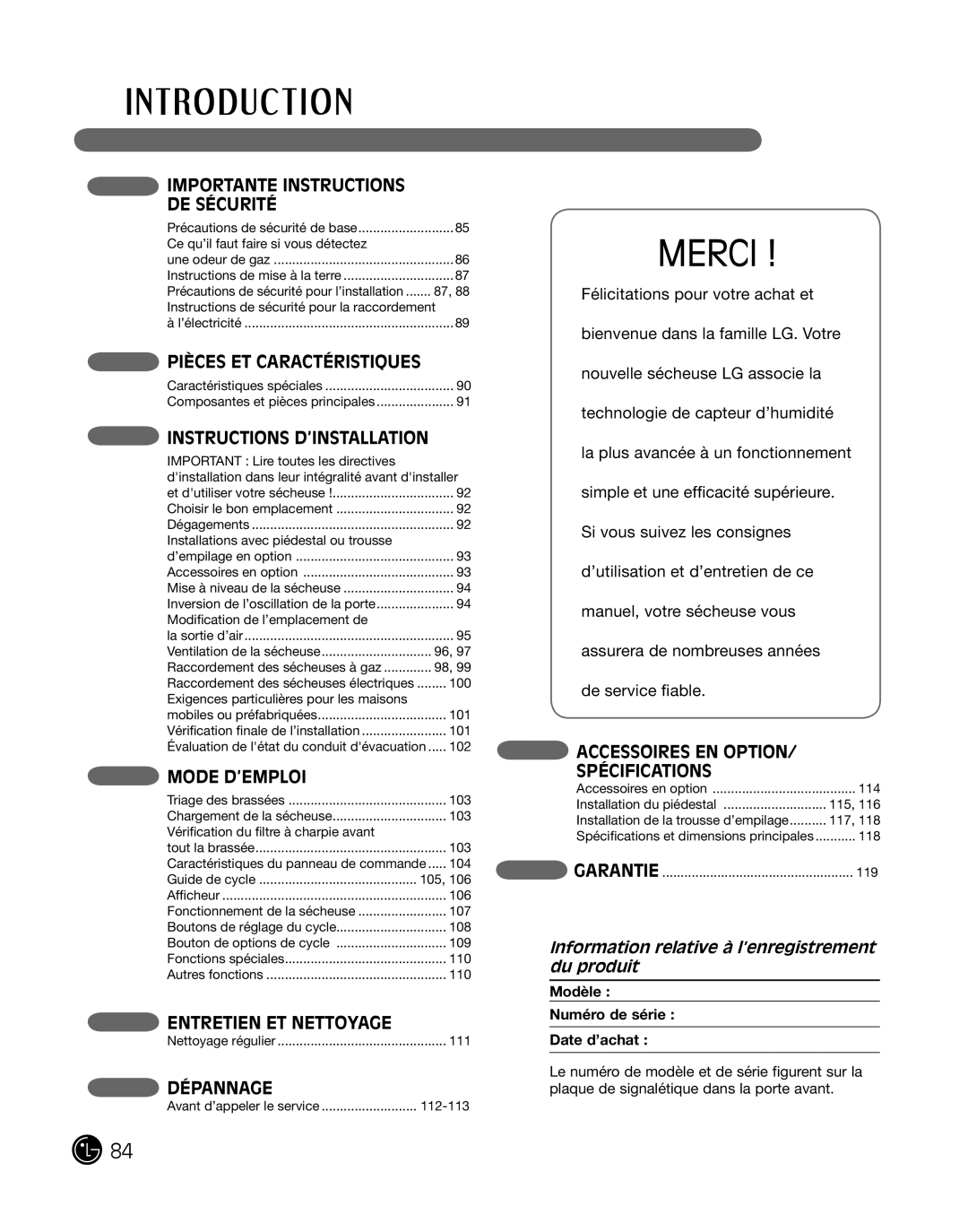 LG Electronics D2702W, D2702V manual Information relative à l’enregistrement du produit, Modèle Numéro de série Date d’achat 