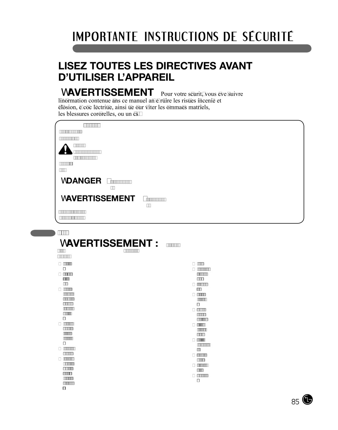 LG Electronics D2702V, D2702W Lisez Toutes LES Directives Avant D’UTILISER L’APPAREIL, Précautions de sécurité de base 