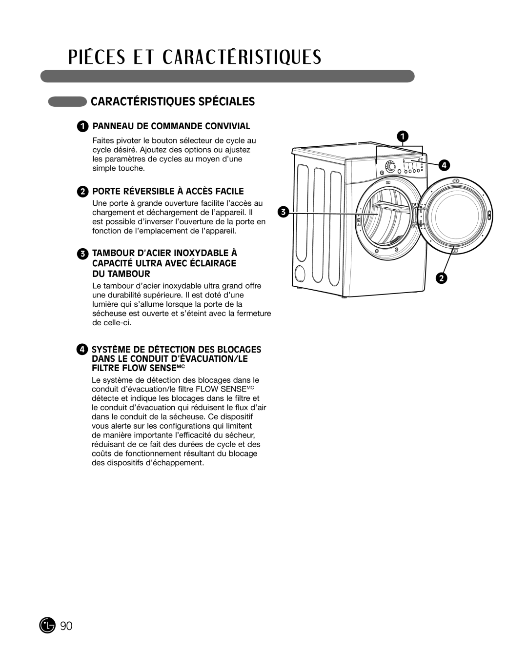 LG Electronics D2702W, D2702V CaractéristiQues spéciaLes, Panneau de coMMande conViViaL, Porte réVersibLe À accÈs FaciLe 